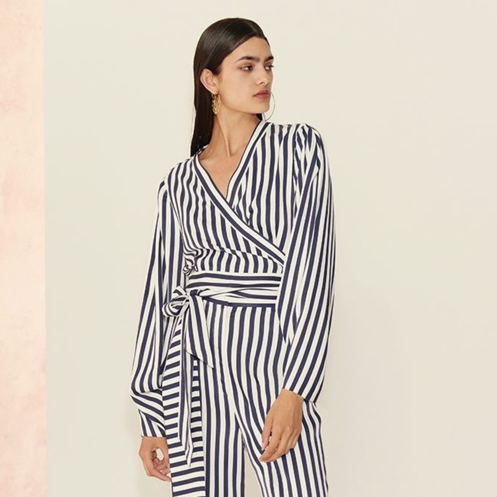 Sass & Bide Palazzo Blue + White Long Sleeve Top